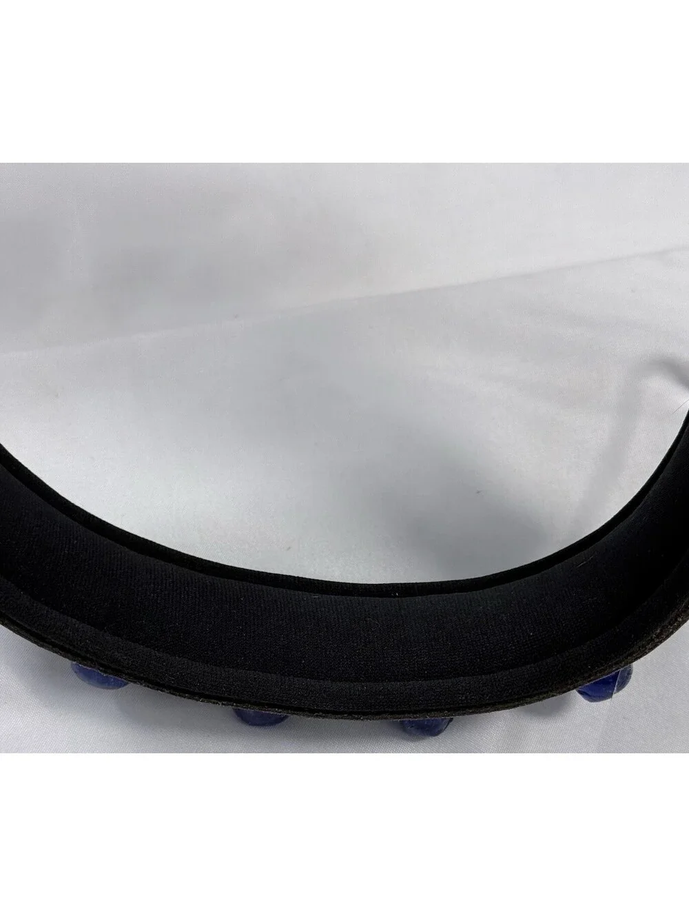Leather Dog Collar Top Quality Padded Neck W/ Blue White Round Beaded Look